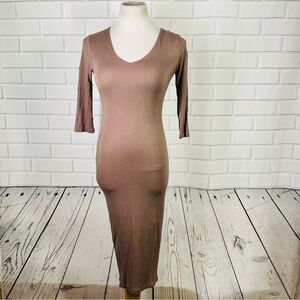 10/$25🦋 American Dream Brown/Tan 3/4 Sleeve Maxi Dress - Size XS